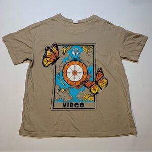 La Luna Women's Tan Cotton T Shirt Virgo XL Tarot Butterfly Festival Graphic